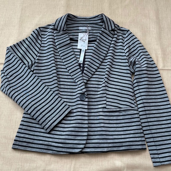 Olivia Moon Jackets & Blazers - Olivia Moon Striped Black Gray Ponte Knit Blazer
